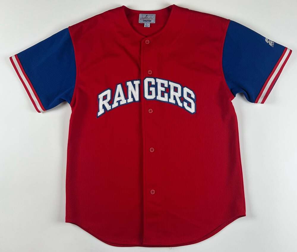 Vintage 90s Texas Rangers MLB Starter Rodriguez Baseball Jersey Size L